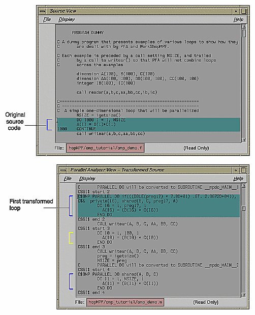 Transformed Loops in Source Windows 